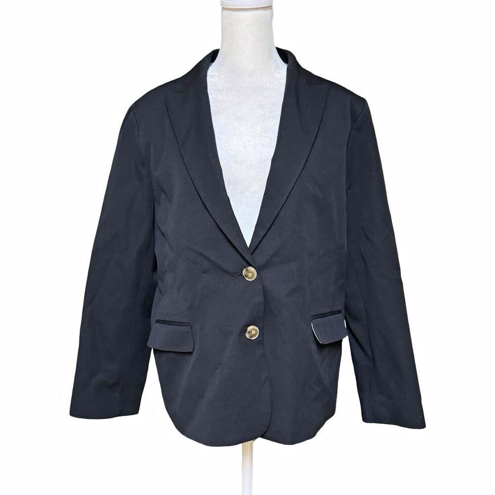 J.CREW Black Blazer Jacket Size 16 Lined Button Front Pockets Long Sleeve